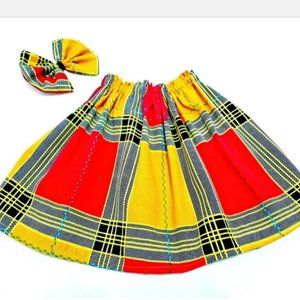 African Prints kente Girls Skirt With Clip Bow